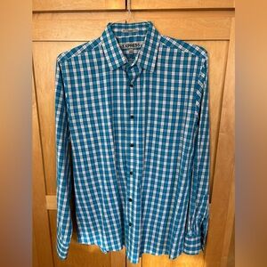 Express Men's Fitted Blue Checkered Dress Shirt